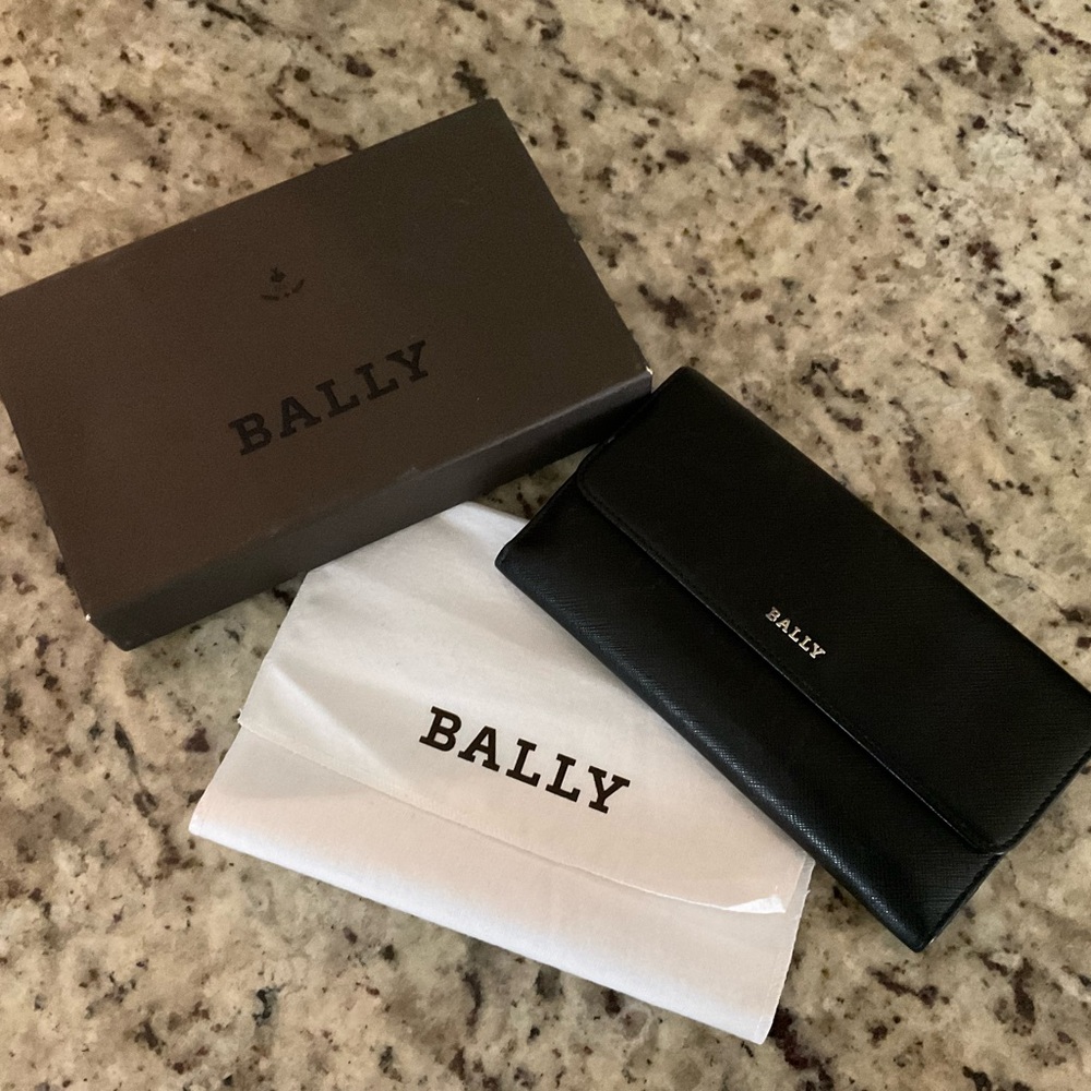 Mint BALLY Large Tri Fold Leather Wallet